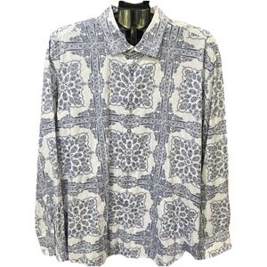 TALLIA Men's Dress Shirt XXL 181/2 Blue White Paisley